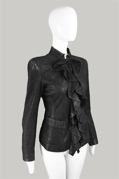 Tom Ford for Yves Saint Laurent Black Draped Ruffle Leather